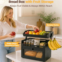 Grande boîte à pain en bois pour comptoir de cuisine avec panier à fruits pour bocaux de garde-manger