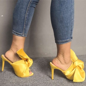 Sandales à enfiler pour femmes, grande taille 47, avec large nœud, bout rond ouvert, talon fin, chaussures d'été habillées, mules mode - Product Image 4