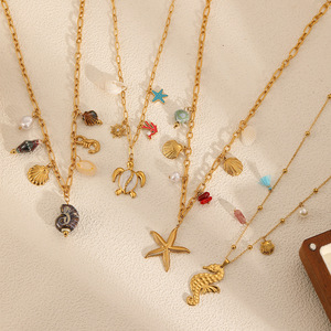 สร้อยคอสแตนเลสสตีลลายสัตว์ทะเลสำหรับผู้หญิง ดีไซน์เต่า ม้าน้ำ ปลาดาว สไตล์ลำลองชายหาด สายคล้องไหปลาร้า - Product Image 3