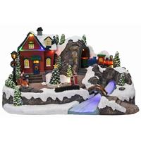 Village de Noël en résine fait à la main avec gazebo de train en mouvement éclairé par LED mettant en vedette un couple dansant-Figurine et jouet pour la saison des vacances