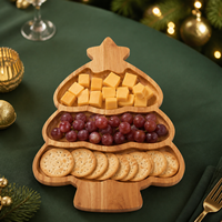Plateau de service en bois pour Noël, avec 3 compartiments pour biscuits, bonbons et tables de fête – Offre Spéciale