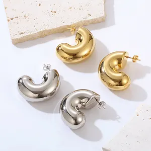 Großhandel 18K Gold plattiert leichtes Edelstahl-Schmuck-Ohrring große klobige Hoop-Ständer-Ohrringe