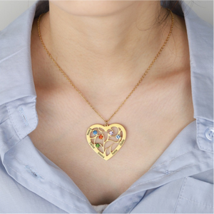 Collana Personalizzata con Albero Genealogico e Cuore, con <span class=keywords><strong>Pietre</strong></span> Portafortuna e <span class=keywords><strong>Nomi</strong></span> Incisi, Ciondolo in Acciaio Inossidabile per la Festa della Mamma - Product Image 6