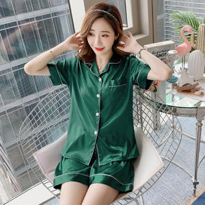 طقم بيجاما نسائي حرير ثلجي ساتان سادة بأكمام قصيرة مقاسات كبيرة من <span class=keywords><strong>M</strong></span> إلى 5XL - Product Image 5