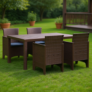 Set da Pranzo da Giardino in Rattan Marrone 5 Pezzi, Mobili da Esterno Resistenti alle Intemperie, Stile Contemporaneo - Product Image 2