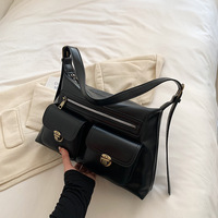Sac à bandoulière multi-poches pour femme en cuir PU, sac hobo avec poches à rabat avant, doublure en toile, fermeture à glissière