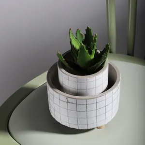 Pot à succulentes en béton de conception personnalisée décoration de la maison pots de fleurs en ciment de jardin avec pied en bois