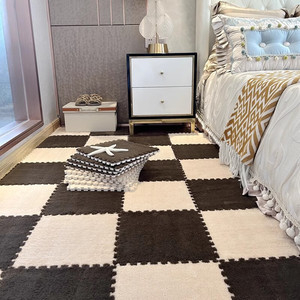 Alfombra de rompecabezas <span class=keywords><strong>rosa</strong></span> y blanca para toda la habitación, alfombras de terciopelo suave y esponjoso entrelazadas para sala de estar y dormitorio - Product Image 2