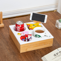 Plateau de canapé en bambou avec porte-gobelet, organisateur et support de téléphone, plateau de rangement multi-compartiments pour salon