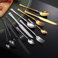 Ensemble de couverts martelés en acier inoxydable 410 Dingyong pour hôtels et restaurants, 24 pièces (couteau, fourchette, cuillère) au design nordique