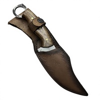 Ensemble de couteaux de camping en acier au carbone, manche en bois de noyer, bord partiellement dentelé, multifonction, léger, durable, utilisation en extérieur, cuir