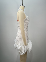 Robe mini respirante à col halter, unie, ornée de perles et de cristaux, à volants, taille haute, coupe crayon