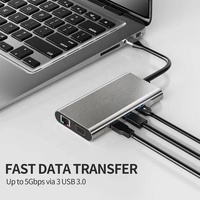 Hub USB C Tipe C Multifungsi 10 in 1, Tipe-C ke USB 3.0 HDMI VGA RJ45 Lan SD TF Audio USB Multiport Adapter Dock Station