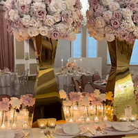 Décoration de mariage, grands centres de table dorés et argentés, support à fleurs en métal, support à fleurs en acier inoxydable doré