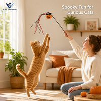 Baguette interactive pour chat Halloween avec ruban citrouille pirate et clochette, jouet pour chaton