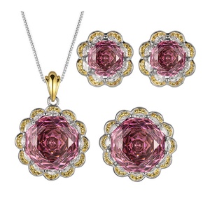 Fashion Eco-friendly Copper Gold Plated Flower Jewelry <b>Set</b> 16-10mm Rose Red Cubic Zirconia Vintage Wedding <b>Earrings</b> <b>Set</b> - Product Image 1
