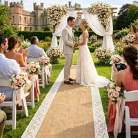 Rustic Natural White Jute Burlap Wedding Aisle Runner with Lace Edge Elegant Romantic Beach Wedding Party Event Decoration
