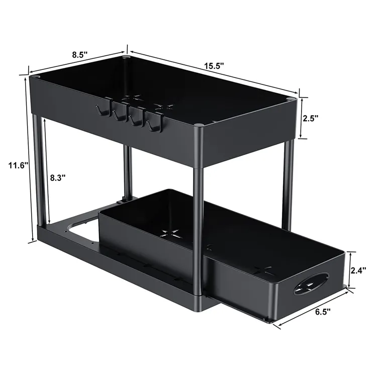 2 Tier Storage Under Cabinet Bathroom Under Sink Organizers and Storage Black Under Sink Storage for Bathroom Kitchen