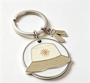 Bucket Hat Metal Key Chain Enamel Alloy <b>Keyring</b> Sun <b>Charm</b> Gift Accessory - Product Image 1