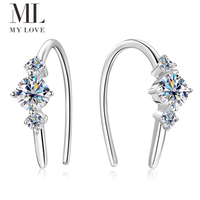 Boucles d'oreilles pendantes Mylove personnalisées en argent sterling 925 plaqué rhodium avec trois pierres de moissanite, design arche incurvée, vente en gros
