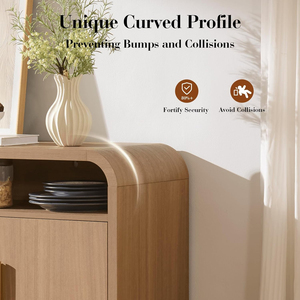 Contemporary Curved Profile <b>Design</b> <b>TV</b> Cabinet 2 Doors Console Table Wood Entertainment Center Furniture Light Oak Grey - Product Image 2