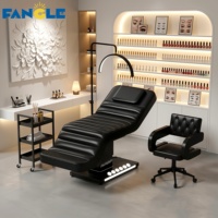 Lit de Soin Électrique Moderne avec Base Lumineuse LED, Lit de Spa Facial Incurvé Noir de Luxe, Mobilier de Salon de Beauté Réglable, Lit de Beauté