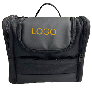 Sac de toilette de voyage multifonctionnel en microfibre imperméable de grande capacité, avec fermeture éclair noire et lettres, à suspendre - Product Image 1