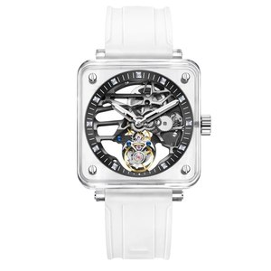 Montre mécanique de luxe carrée pour homme avec tourbillon, boîtier en saphir synthétique visible et cadran squelette - Product Image 2
