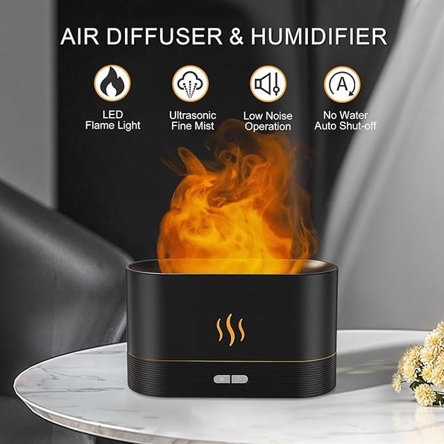 Flame Air Diffuser Humidifier Portable USB Fragrance Diffuser Midifier Fireplace Flame Air Diffuser Humidifier with Night Light