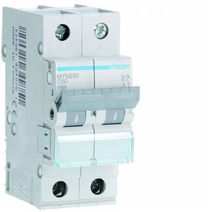 Interruttore automatico miniaturizzato Hager MYN250 personalizzabile 4500A 2P curva C 50A 2M - Product Image 1