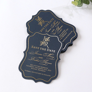 Aimant de réfrigérateur personnalisé Save the Date Card avec calendrier Lieu Photo Impression Tampon à chaud Feuille d'or Enveloppe de police - Product Image 3