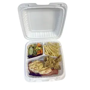 Fried Chicken Shawarma Food Packing 9" x 9" 3-compartment Clamshell Togo Containers With Vented Lid