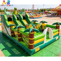 Toboggan aquatique gonflable commercial dinosaure, combo château gonflable et aire de jeux extérieure pour fêtes d'enfants et parcs d'attractions