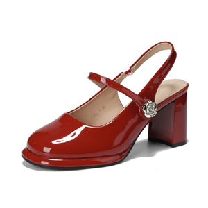 Zapatos Mary Jane de charol con punta cuadrada y tacón de bloque, zapatos de tacón alto de moda. - Product Image 5