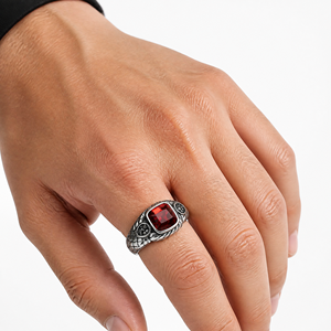 Anéis Masculinos de Aço Inoxidável Novos e da Moda, Anéis de Casamento com Ágata Vermelha para Homens, Joias Vintage de Rubi de Alta Qualidade, Anel Estiloso para Homens - Product Image 2