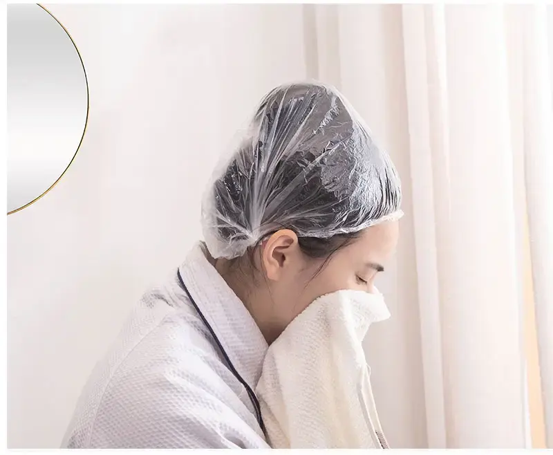 Disposable Hair Plastic Shower Cap -  Pack of 100  Clear Women Shower caps Waterproof Bath caps Processing Hair Cover