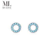 Boucles d'oreilles clous ouvertes rondes en argent sterling 925 plaqué rhodium avec turquoise synthétique Mylove Custom Basic Fine – Vente en gros