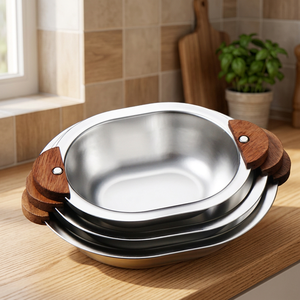Bol mélangeur pour enfant, mignon, en acier inoxydable 304 poli, écologique et durable, avec poignée en bois, idéal pour les fêtes - Product Image 3