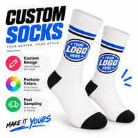 Chaussettes blanches personnalisées à talon et bout noirs, chaussettes mi-mollet avec logo personnalisé, chaussettes tricotées personnalisées en couleur intégrale, faible MOQ pour les marques