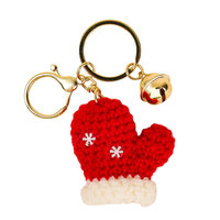 Porte-clés de Noël en peluche douce au crochet, fait main, motif chapeau de Père Noël et moufle, breloque de sac mignonne, cadeau de fêtes pour couples, vente en gros
