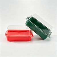 Boîte à bento rectangulaire en plastique PET de qualité alimentaire avec couvercle transparent et base colorée pour l'emballage à emporter