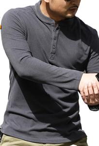 Design décontracté mode bouton robe blanche régulière Henley café marron décontracté facile fer hommes à manches longues t-shirts vestes 2025 - Product Image 3
