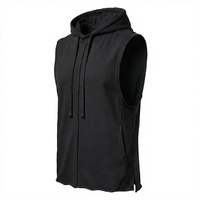Hoodie Pria Hitam Tanpa Lengan dengan Tali Serut 2 Pcs Poliester/Katun Cepat Kering Sporty Fitness