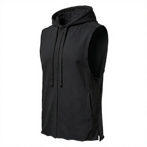 Black <b>Sleeveless</b> <b>Hoodie</b> Men's Pullover Sweatshirt Custom Logo Casual Fitness Wear - Product Image 3