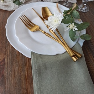 Ensemble de serviettes en tissu de mariage en coton avec logo personnalisé imprimé en bloc pur lin bleu poussiéreux de bar classique cuisine dîner cocktail - Product Image 6