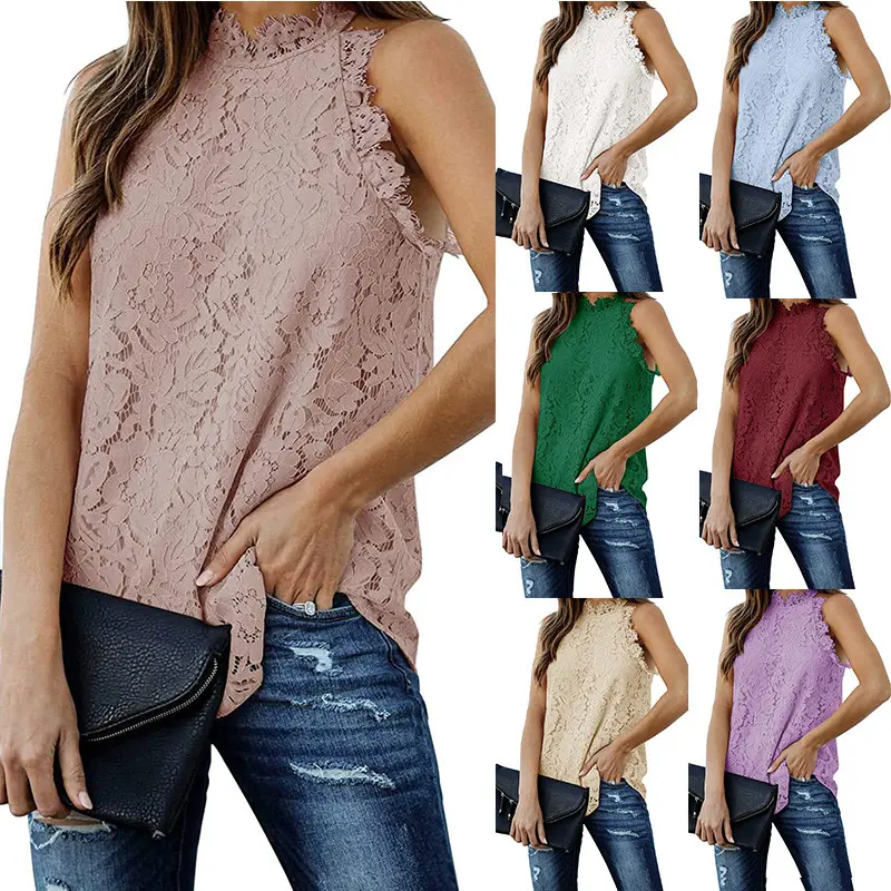 Lace Crochet Clubwear Hollow Out Casual Summer Tank Tops Sleeveless Women's Shirts Blouse