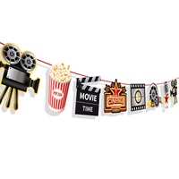Bannière de cinéma Huancai en cours de projection avec drapeau de popcorn Star Popcorn pour la soirée cinéma, fournitures de fête de cinéma, décorations