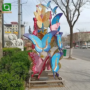 정원 장식 스테인레스 스틸 다채로운 나비 동상 금속 동물 조각