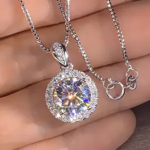 CAOSHI Custom Wholesale Cubic Zirconia Necklace 925 Silver Plated Women Romantic Big Round Imitate Moissanite Pendant Necklace