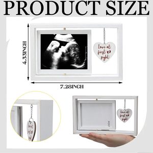 Cadre <span class=keywords><strong>photo</strong></span> échographique en bois blanc, cadre pour échographie de bébé <span class=keywords><strong>avec</strong></span> breloque cœur « <span class=keywords><strong>Amour</strong></span> à l'Première Vue » pour souvenir de grossesse - Product Image 2
